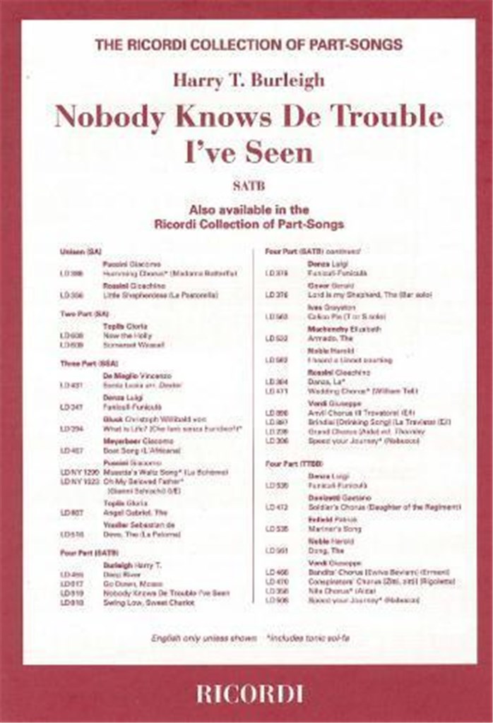 Nobody Knows De Trouble I'Ve Seen Satb